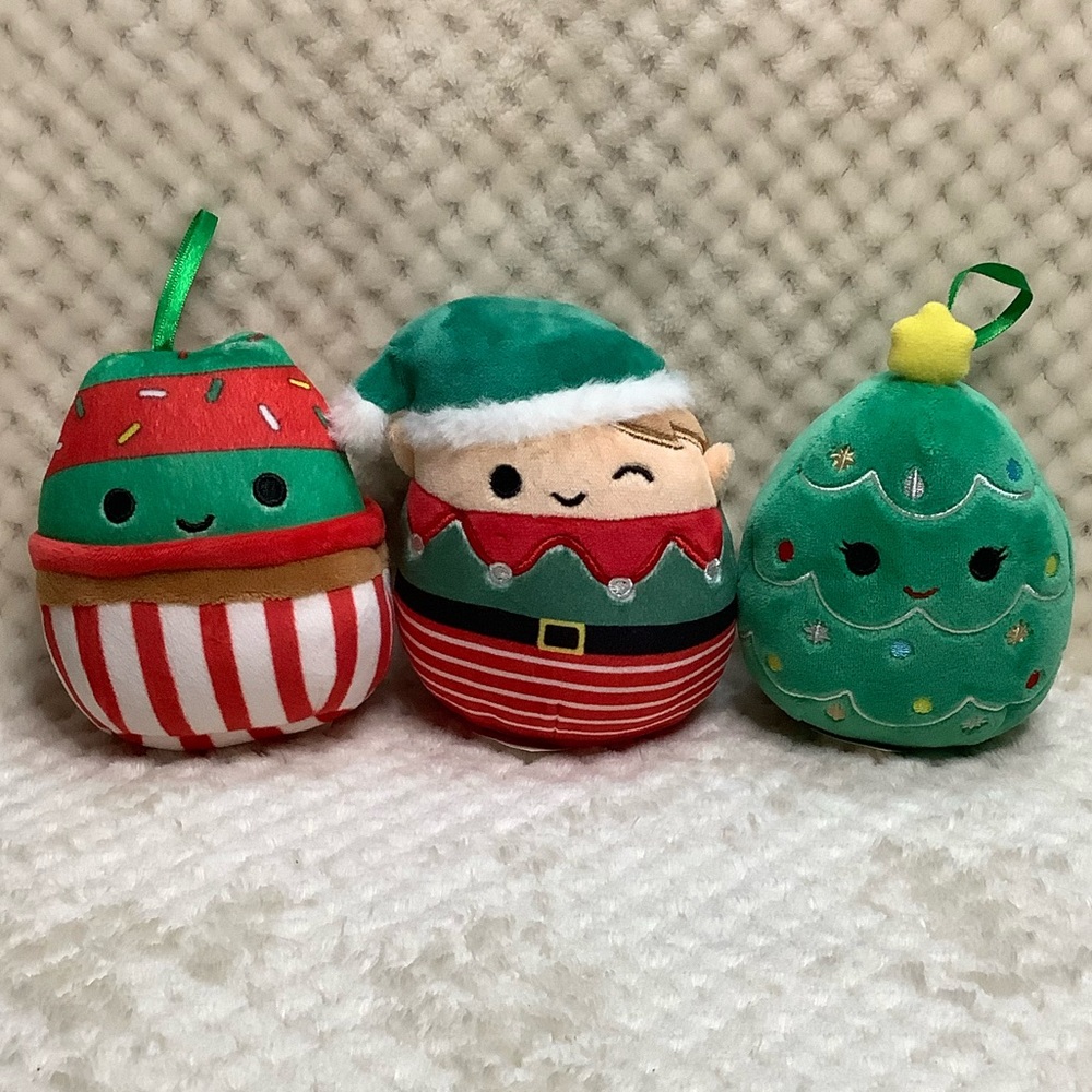 Kellytoy Squishmallows Set of Three Christmas Plush Elf Christmas Tree Cupcake